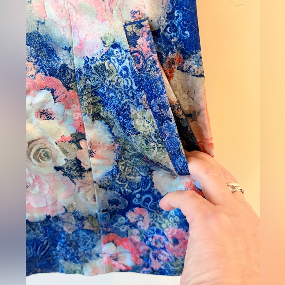 Satin Floral Embroidered Boho Top Puff Sleeve Pockets - Picture 8 of 11